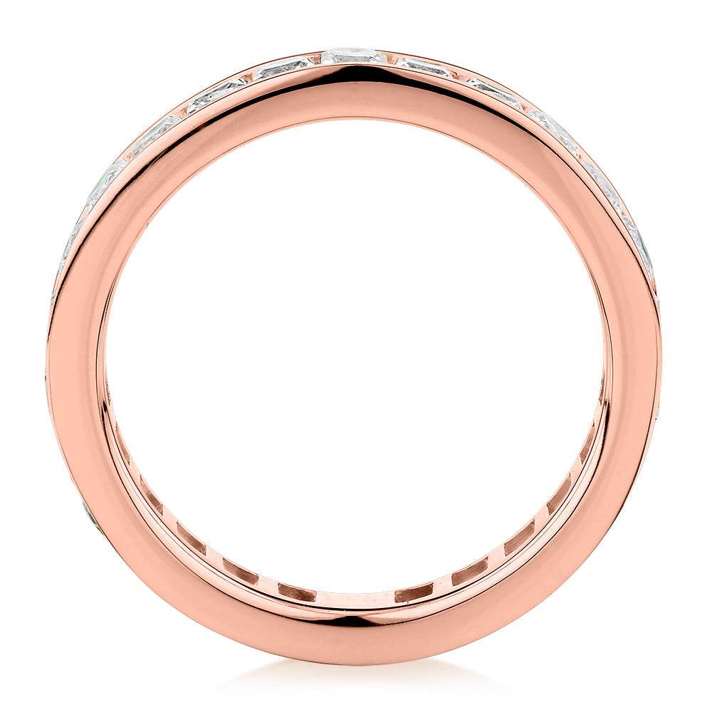 All-rounder eternity band with 2.5 carats* of diamond simulants in 10 carat rose gold
