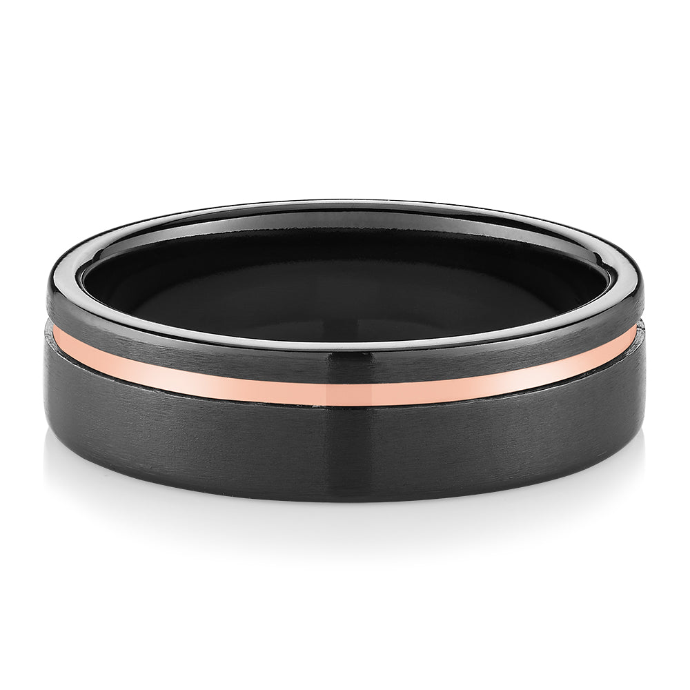 7mm wedding or eternity band in 10 carat rose gold and zirconium