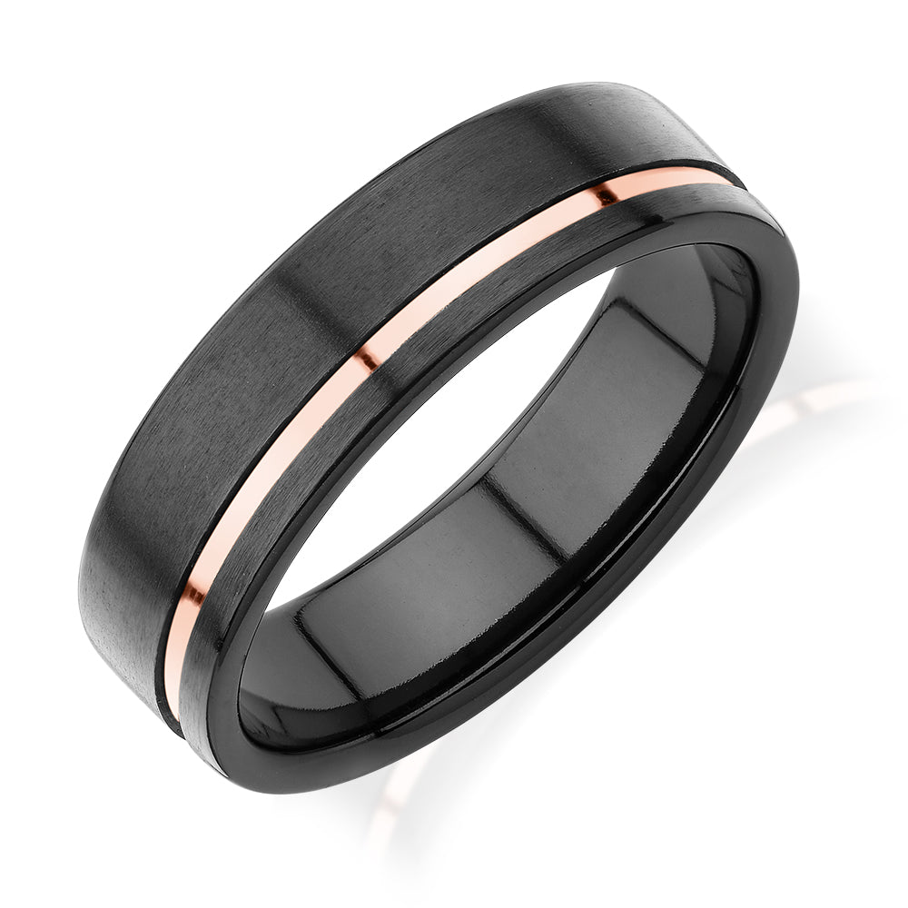 7mm wedding or eternity band in 10 carat rose gold and zirconium