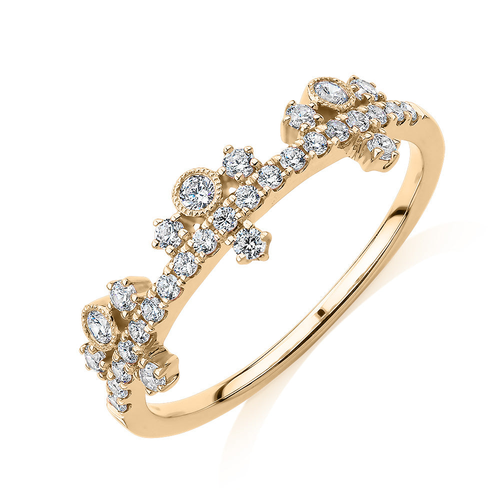 Wedding or eternity band with 0.35 carats* of diamond simulants in 10 carat yellow gold