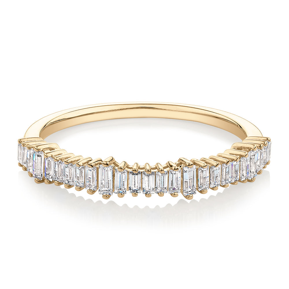 Wedding or eternity band with 0.48 carats* of diamond simulants in 10 carat yellow gold
