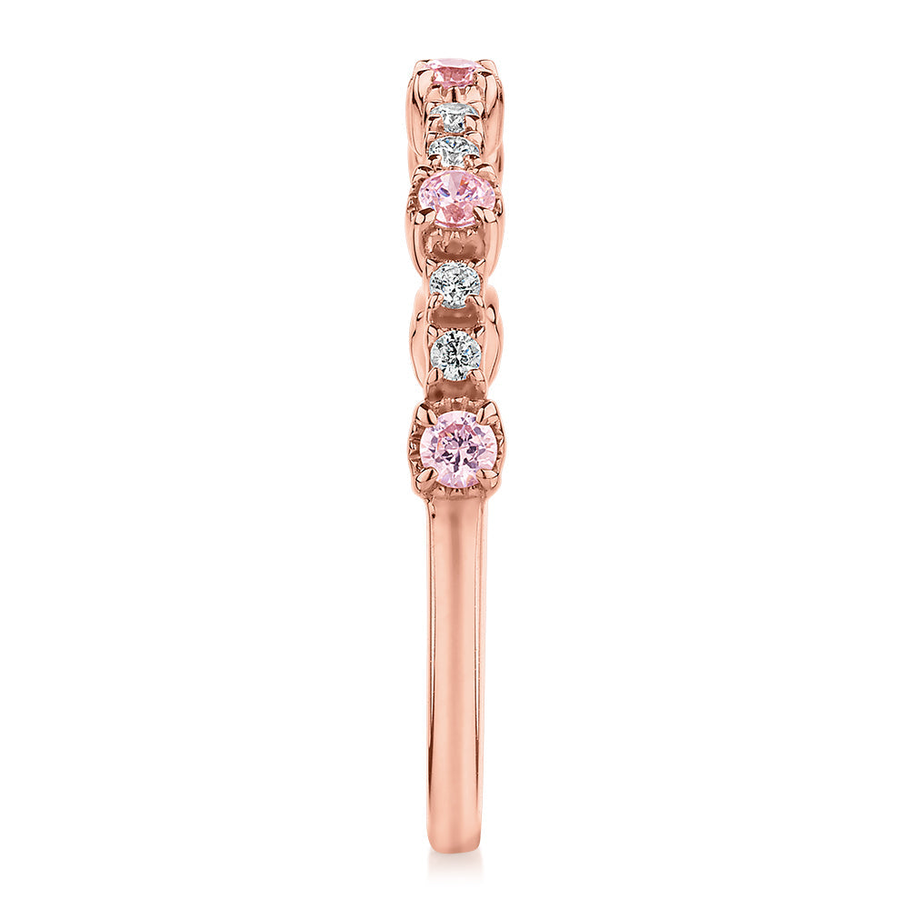 Wedding or eternity band with 0.23 carats* of diamond simulants in 10 carat rose gold