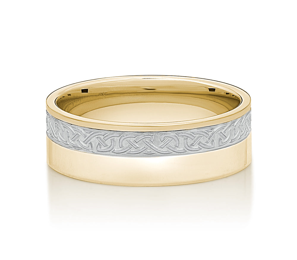 Mens two-tone wedding band in 9 carat gold