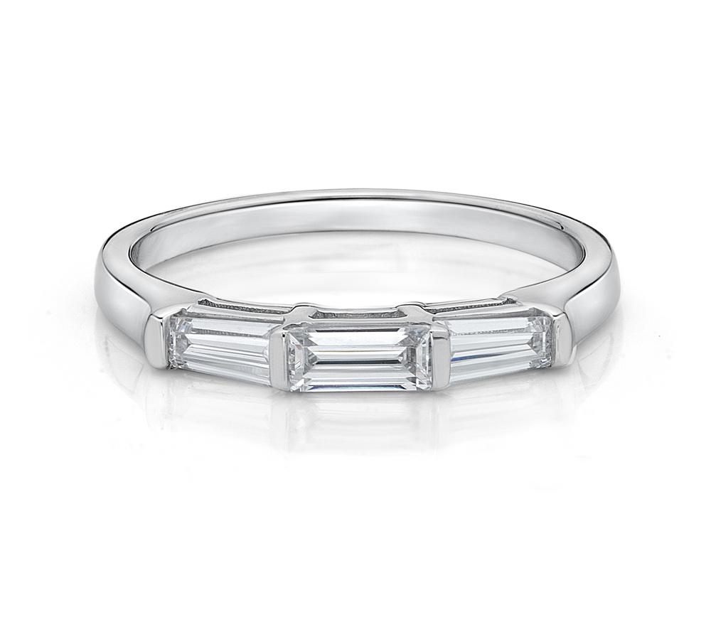 Wedding or eternity band with 0.66 carats* of diamond simulants in 14 carat white gold