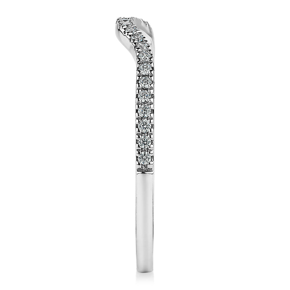 Curved wedding or eternity band in 14 carat white gold