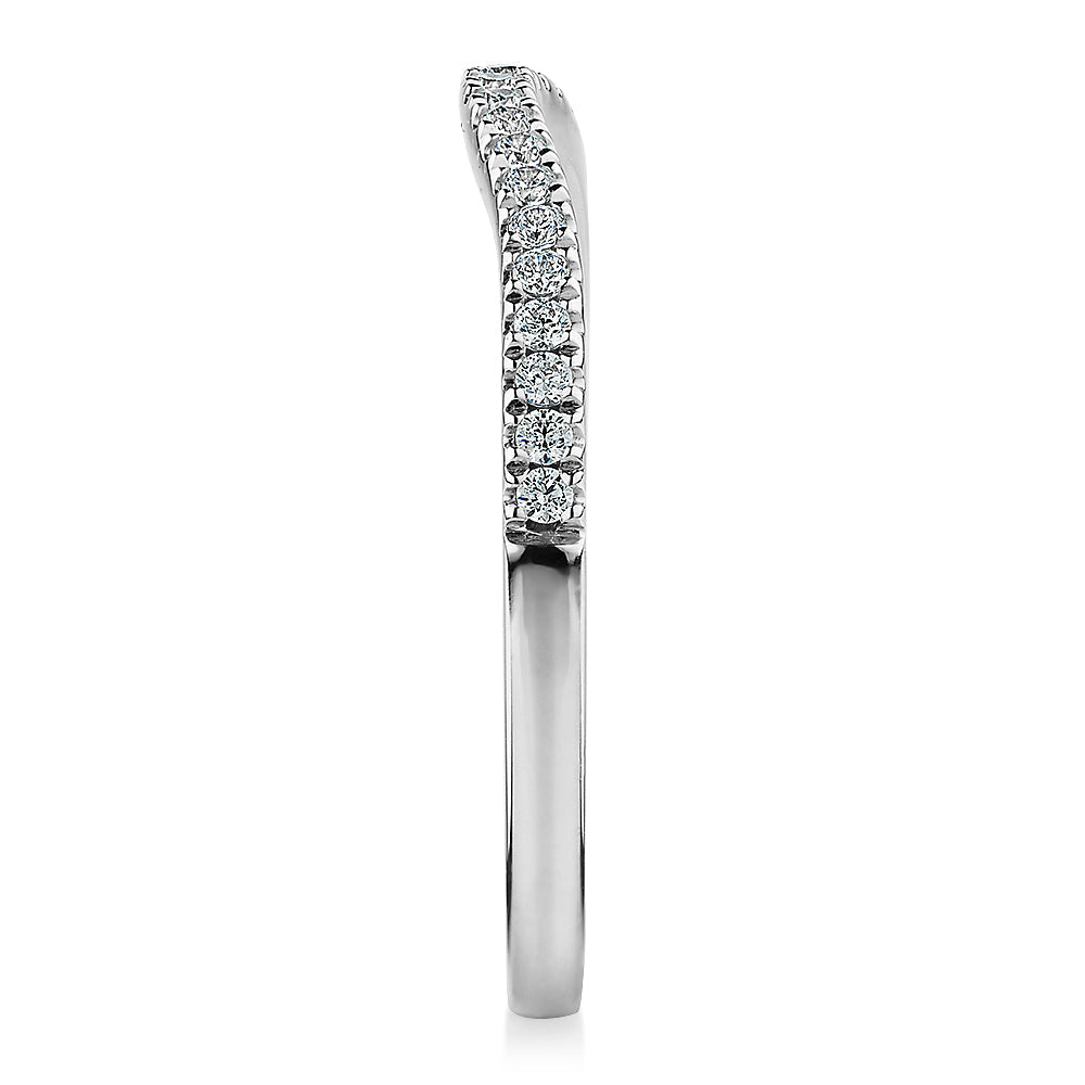 Curved wedding or eternity band in 14 carat white gold