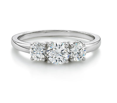 Three stone ring with 1 carats* of diamond simulants in 10 carat white gold