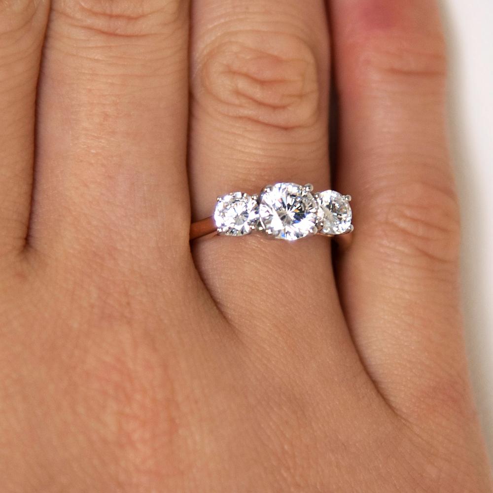 Premium Certified Lab-Grown Diamond 2.00 carat TW round brilliant cut three stone engagement ring in 10 carat rose and white gold