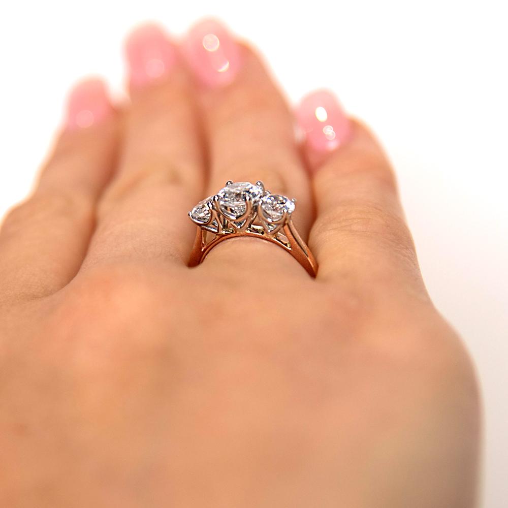 Premium Certified Lab-Grown Diamond 2.00 carat TW round brilliant cut three stone engagement ring in 10 carat rose and white gold