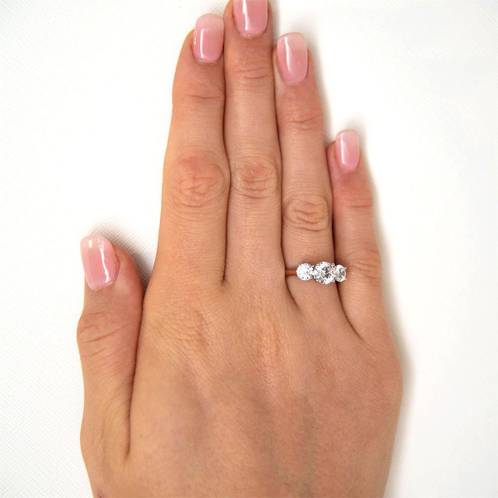 Premium Certified Lab-Grown Diamond 2.00 carat TW round brilliant cut three stone engagement ring in 10 carat rose and white gold