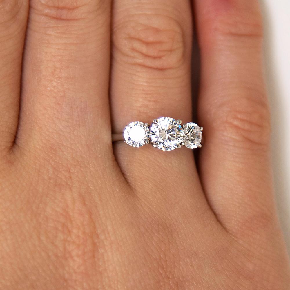 Signature Simulant Diamond 2.00 carat* TW round brilliant cut three stone engagement ring in 10 carat white gold