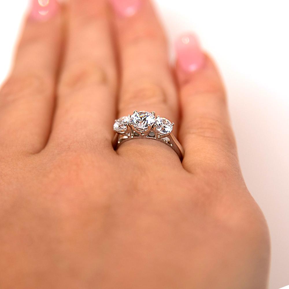 Signature Simulant Diamond 2.00 carat* TW round brilliant cut three stone engagement ring in 10 carat white gold