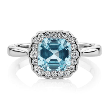 Dress ring with blue topaz simulant in sterling silver