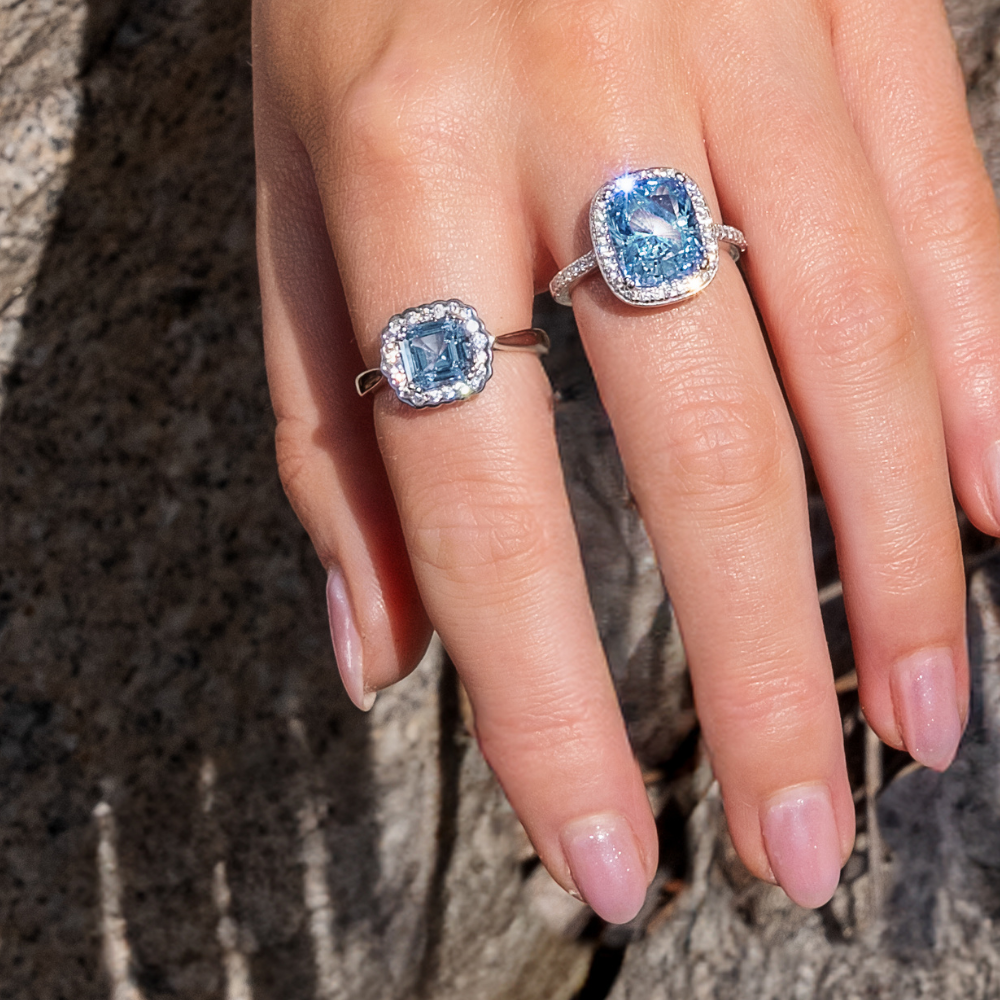 Dress ring with blue topaz simulant in sterling silver