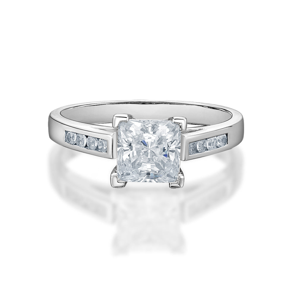 Princess Cut Elegant Engagement Ring in White Gold