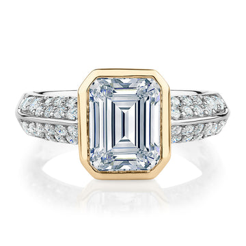 Synergy dress ring with 3 carats* of diamond simulants in 10 carat yellow gold and sterling silver