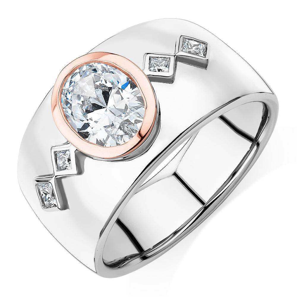 Synergy dress ring with 1.36 carats* of diamond simulants in 10 carat rose gold and sterling silver
