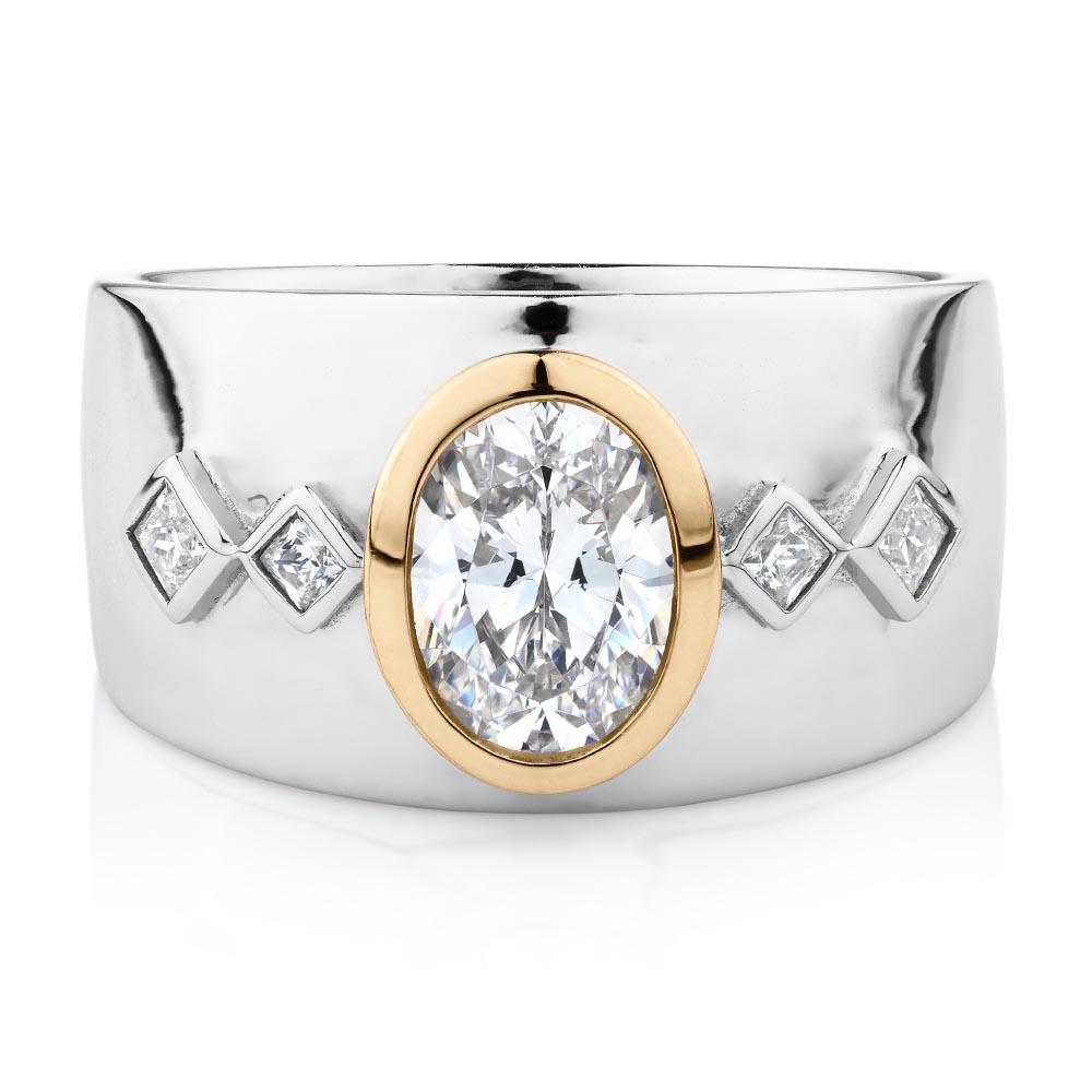 Synergy dress ring with 1.36 carats* of diamond simulants in 10 carat yellow gold and sterling silver
