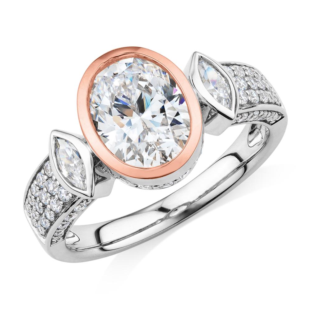 Synergy dress ring with 2.66 carats* of diamond simulants in 10 carat rose gold and sterling silver