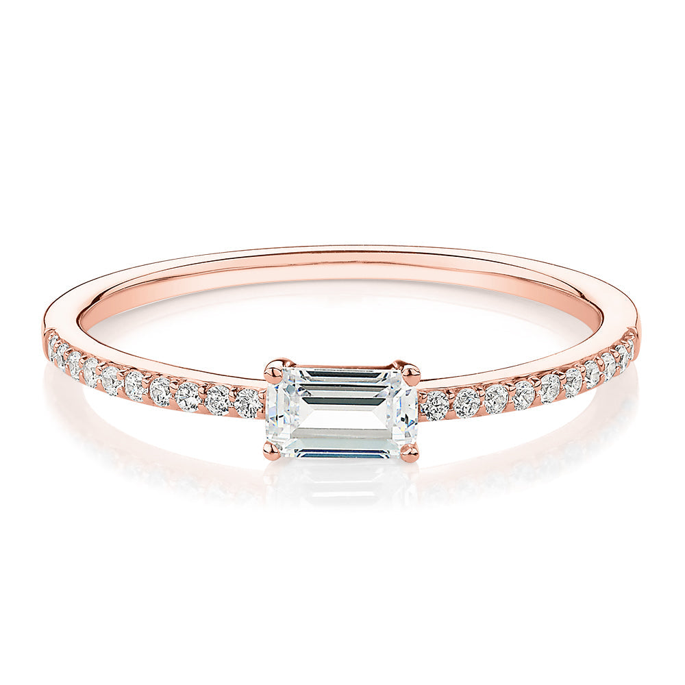 Dress ring with 0.39 carats* of diamond simulants in 10 carat rose gold