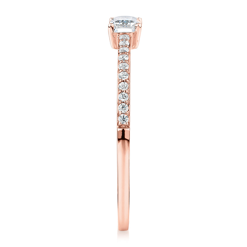 Dress ring with 0.39 carats* of diamond simulants in 10 carat rose gold