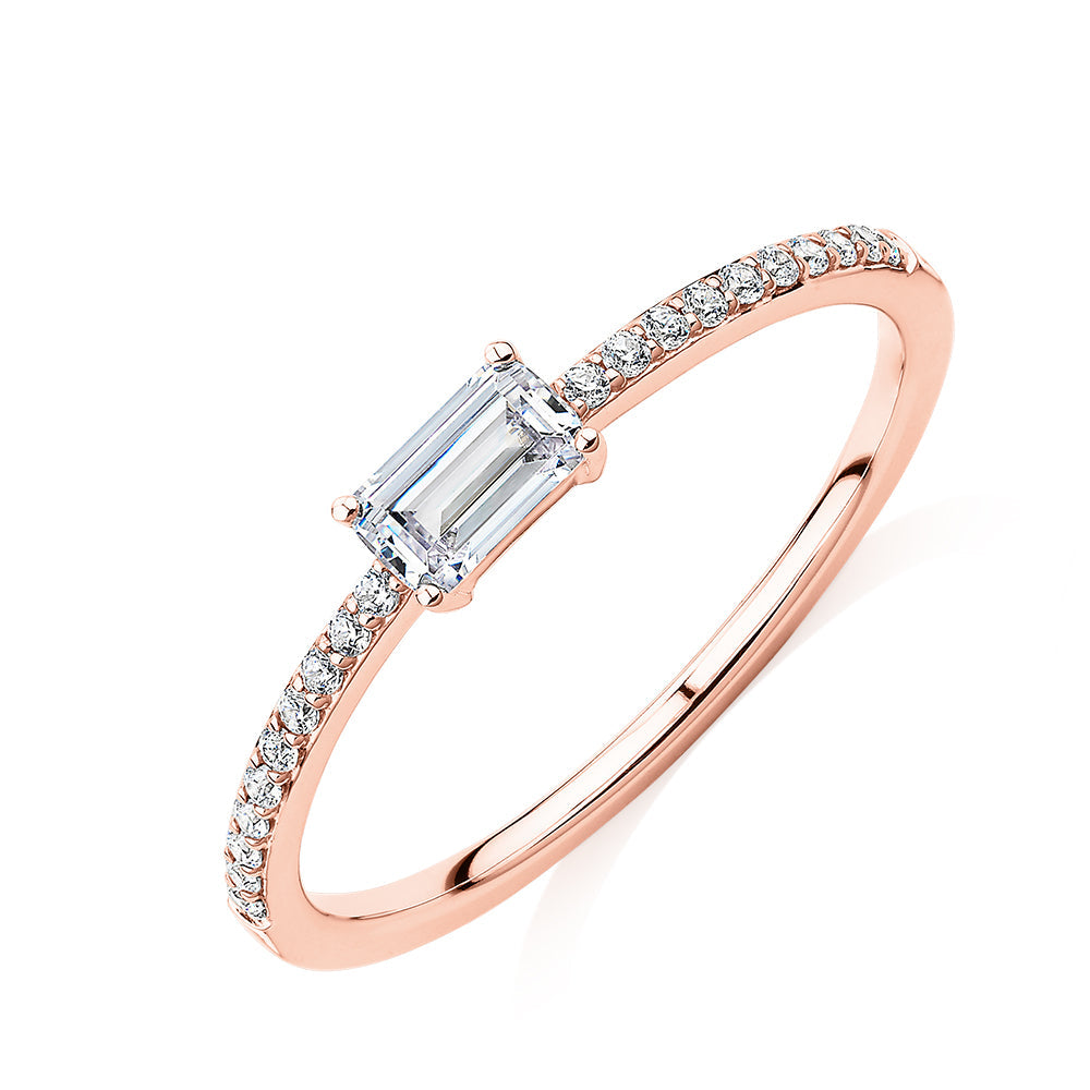 Dress ring with 0.39 carats* of diamond simulants in 10 carat rose gold