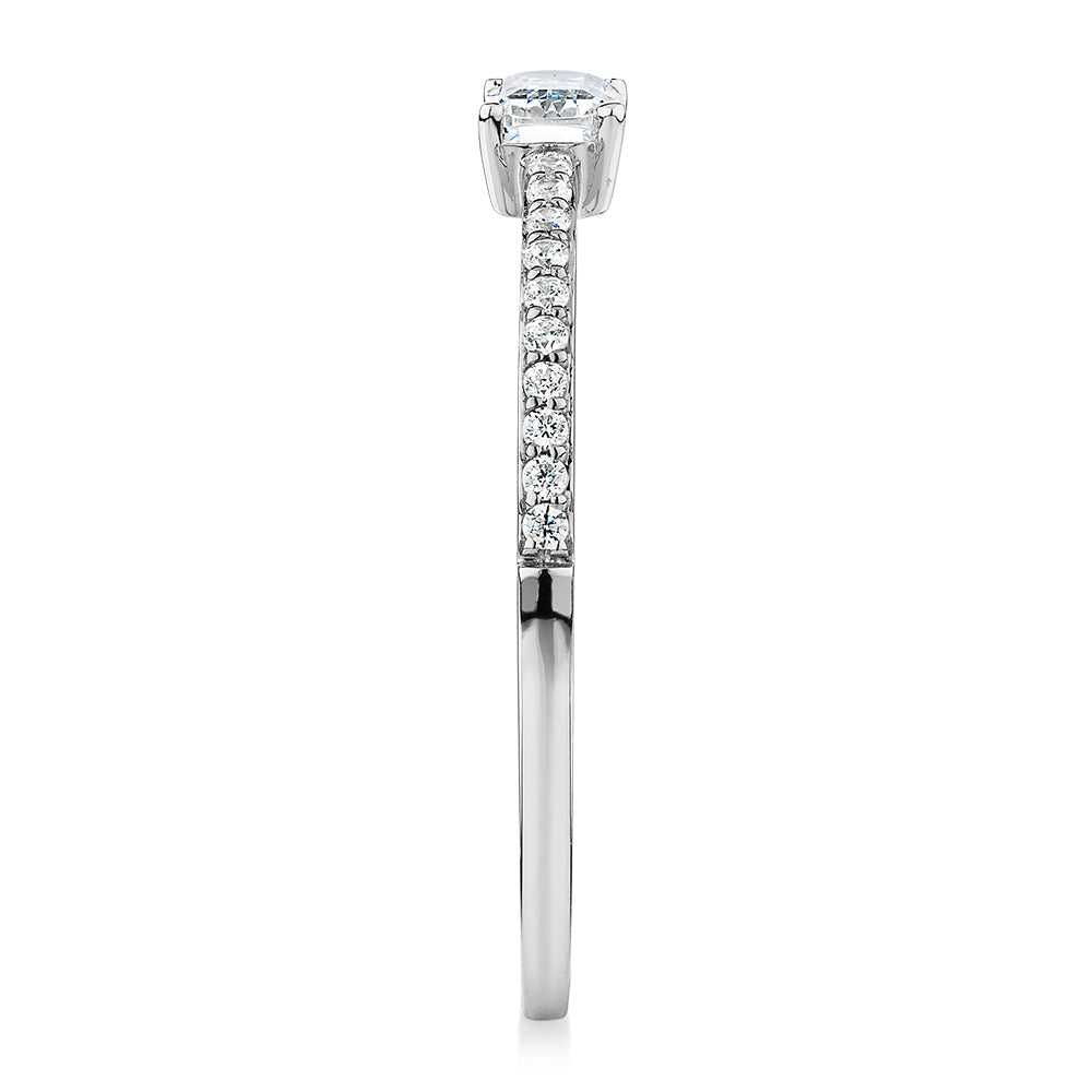 Dress ring with 0.39 carats* of diamond simulants in 10 carat white gold