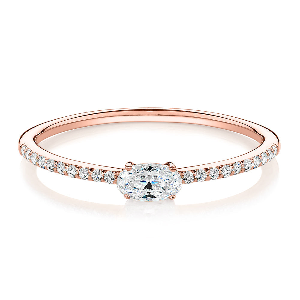 Dress ring with 0.31 carats* of diamond simulants in 10 carat rose gold