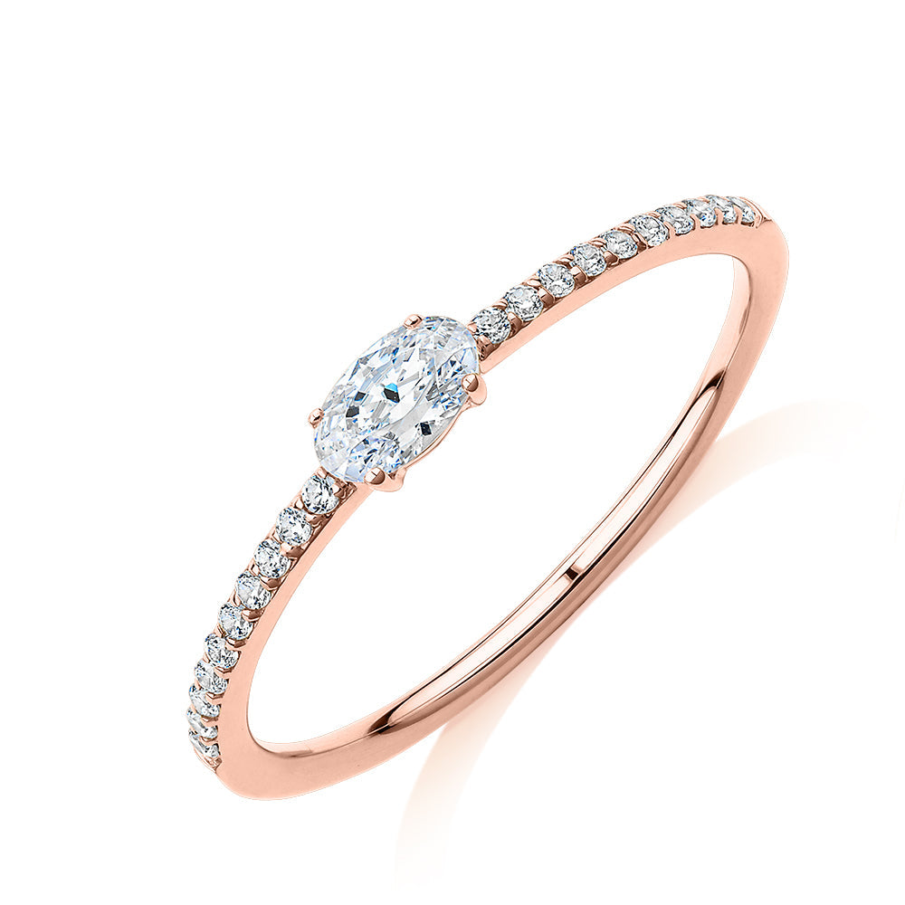 Dress ring with 0.31 carats* of diamond simulants in 10 carat rose gold