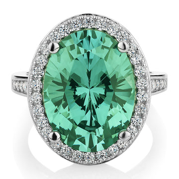 Dress ring with ocean green simulant and 0.78 carats* of diamond simulants in sterling silver