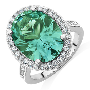 Dress ring with ocean green simulant and 0.78 carats* of diamond simulants in sterling silver secondary view