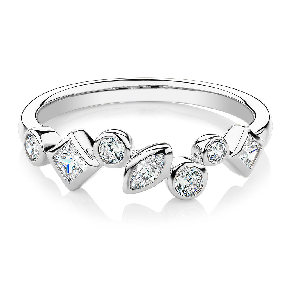 Dress ring with 0.48 carats* of diamond simulants in 10 carat white gold