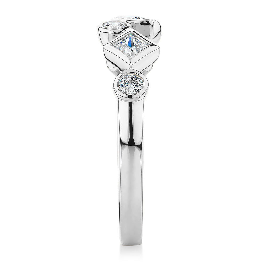 Dress ring with 0.48 carats* of diamond simulants in 10 carat white gold