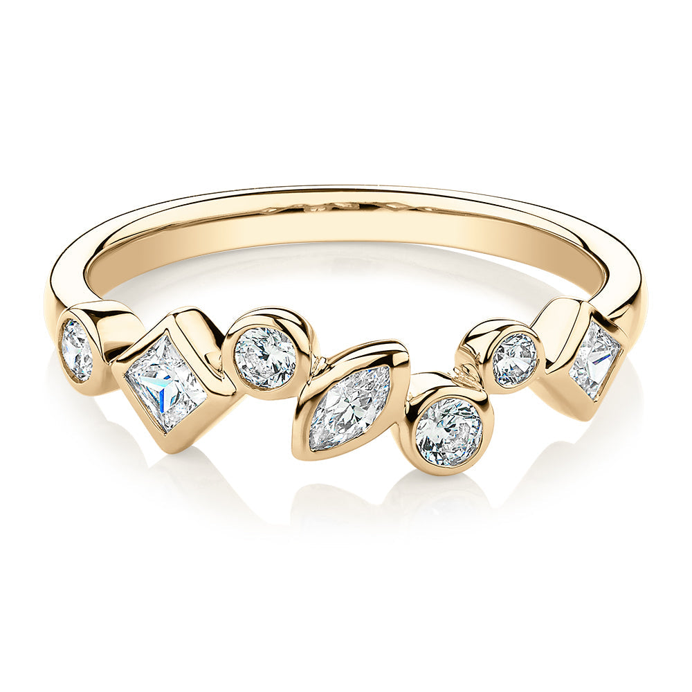 Dress ring with 0.48 carats* of diamond simulants in 10 carat yellow gold