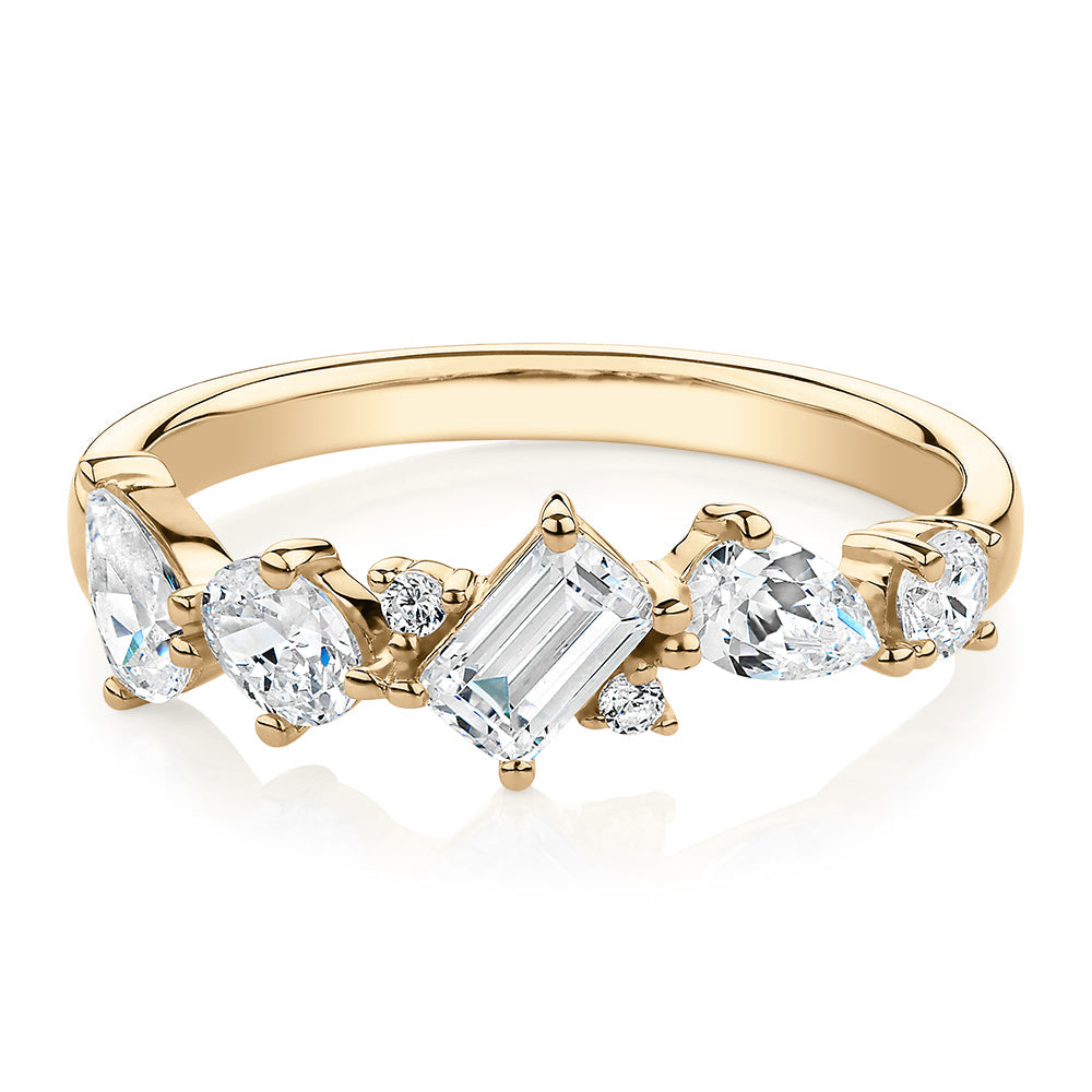 Dress ring with 1.09 carats* of diamond simulants in 10 carat yellow gold