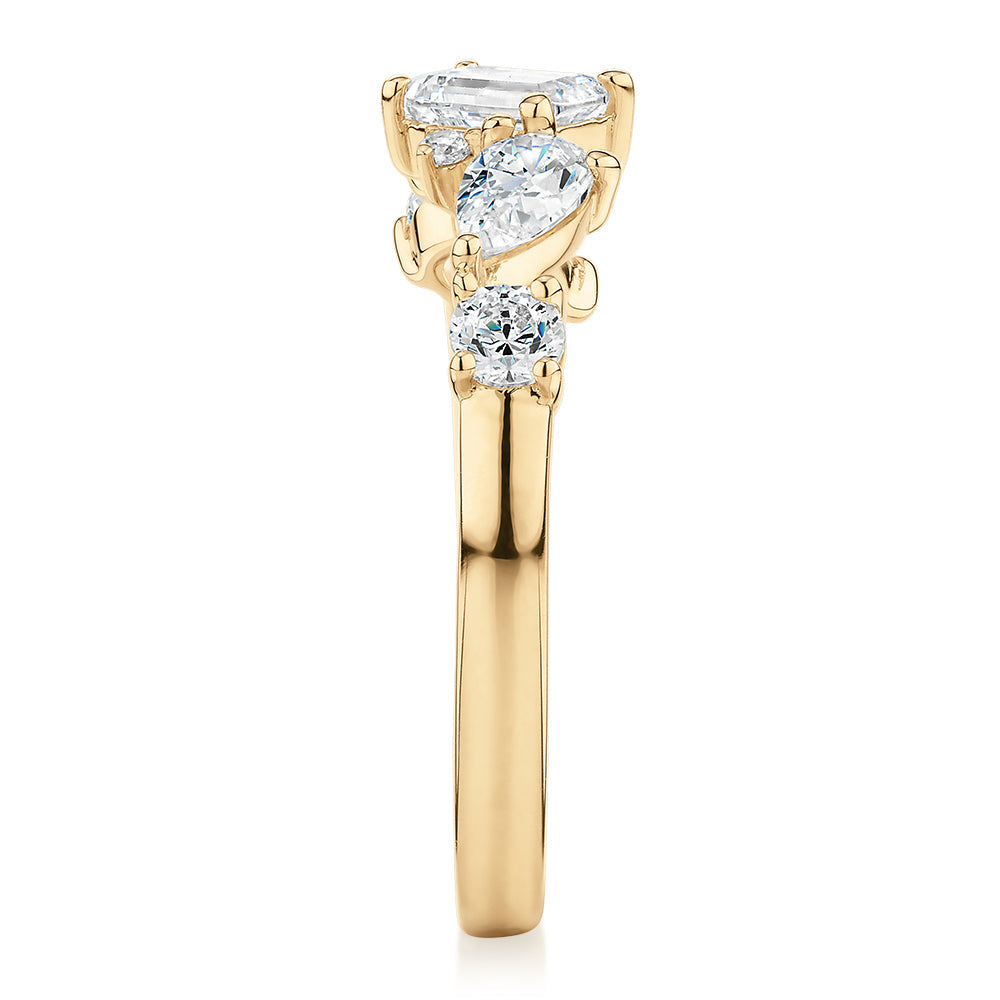 Dress ring with 1.09 carats* of diamond simulants in 10 carat yellow gold