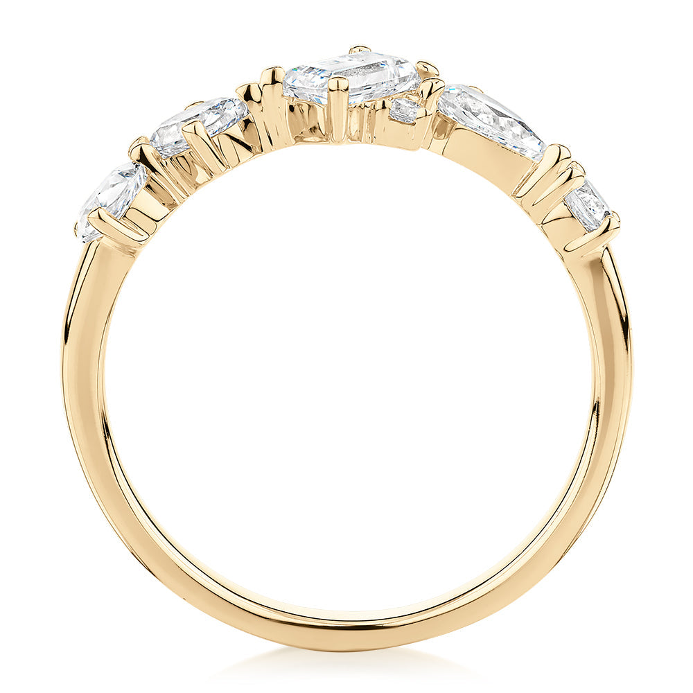 Dress ring with 1.09 carats* of diamond simulants in 10 carat yellow gold