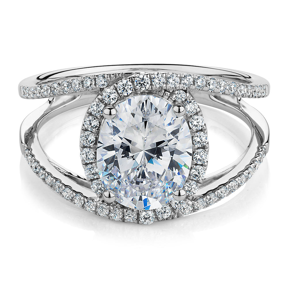 Dress ring with 2.95 carats* of diamond simulants in 10 carat white gold