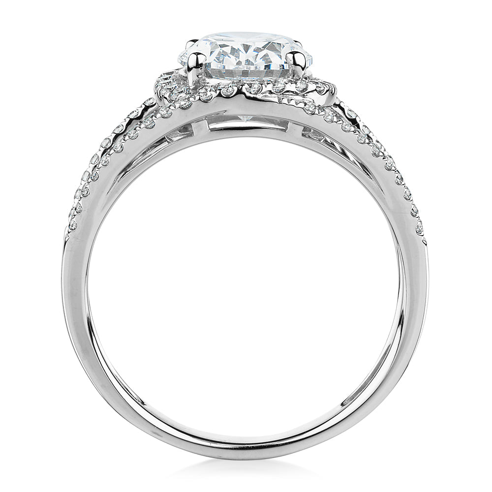 Dress ring with 2.95 carats* of diamond simulants in 10 carat white gold