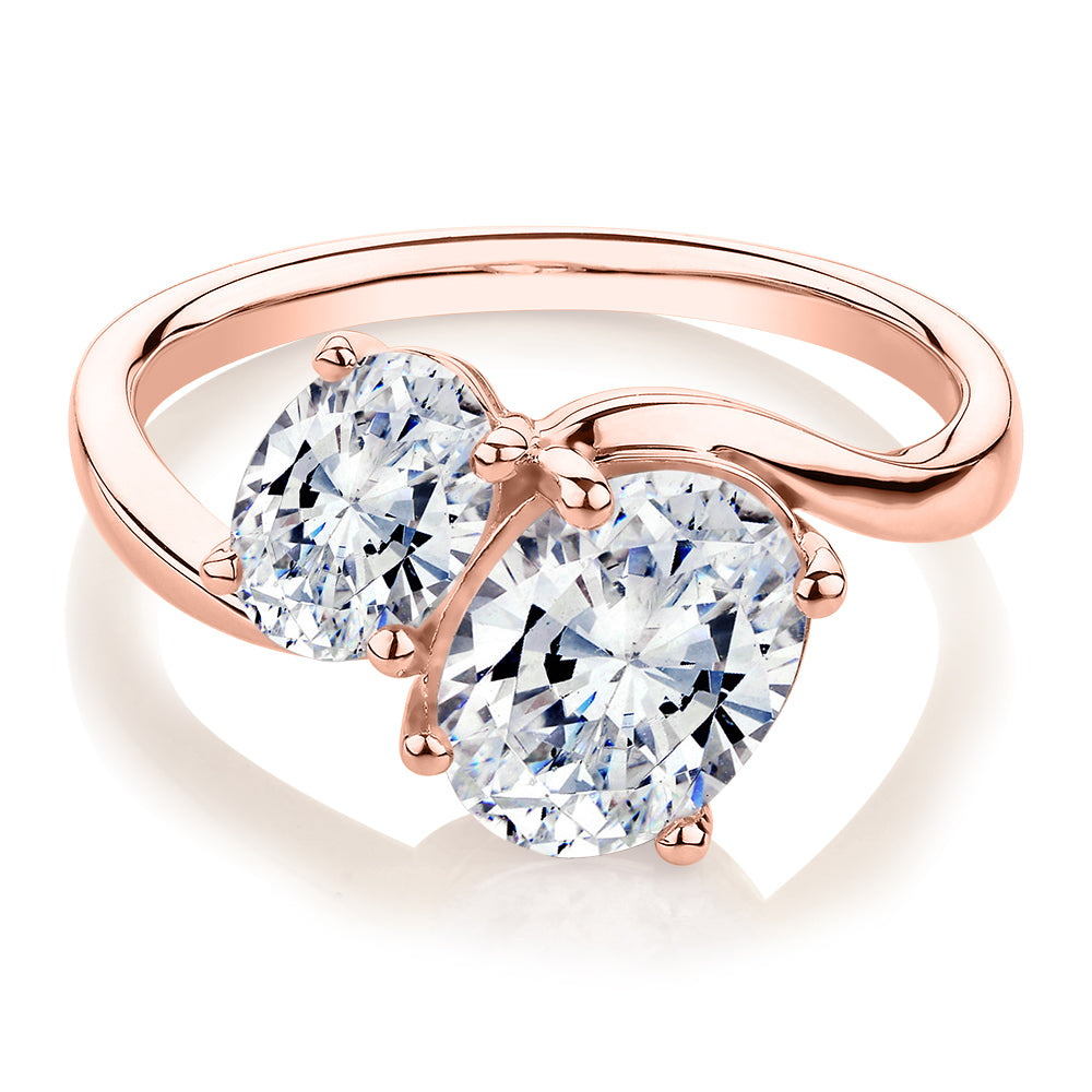Dress ring with 2.62 carats* of diamond simulants in 10 carat rose gold