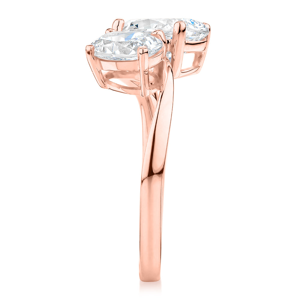 Dress ring with 2.62 carats* of diamond simulants in 10 carat rose gold