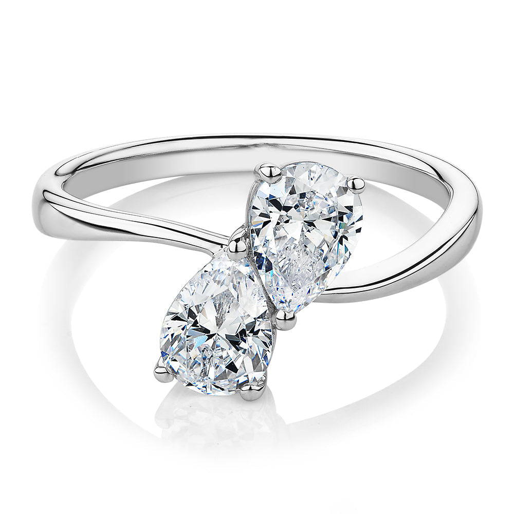 Dress ring with 1.42 carats* of diamond simulants in 10 carat white gold