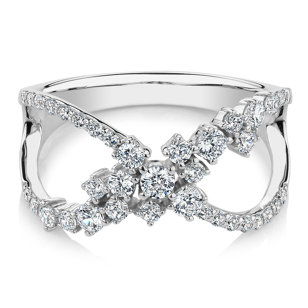 Dress ring with 0.59 carats* of diamond simulants in 10 carat white gold