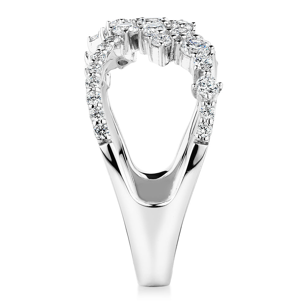 Dress ring with 0.59 carats* of diamond simulants in 10 carat white gold