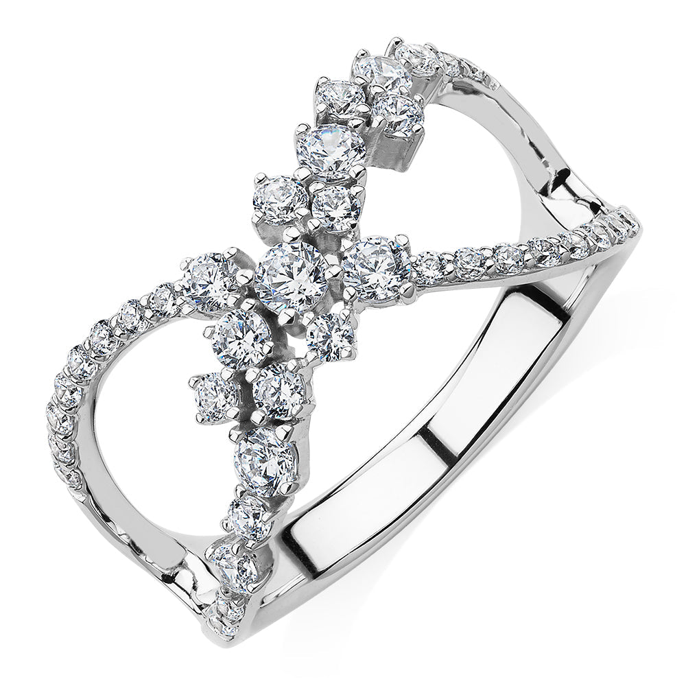 Dress ring with 0.59 carats* of diamond simulants in 10 carat white gold