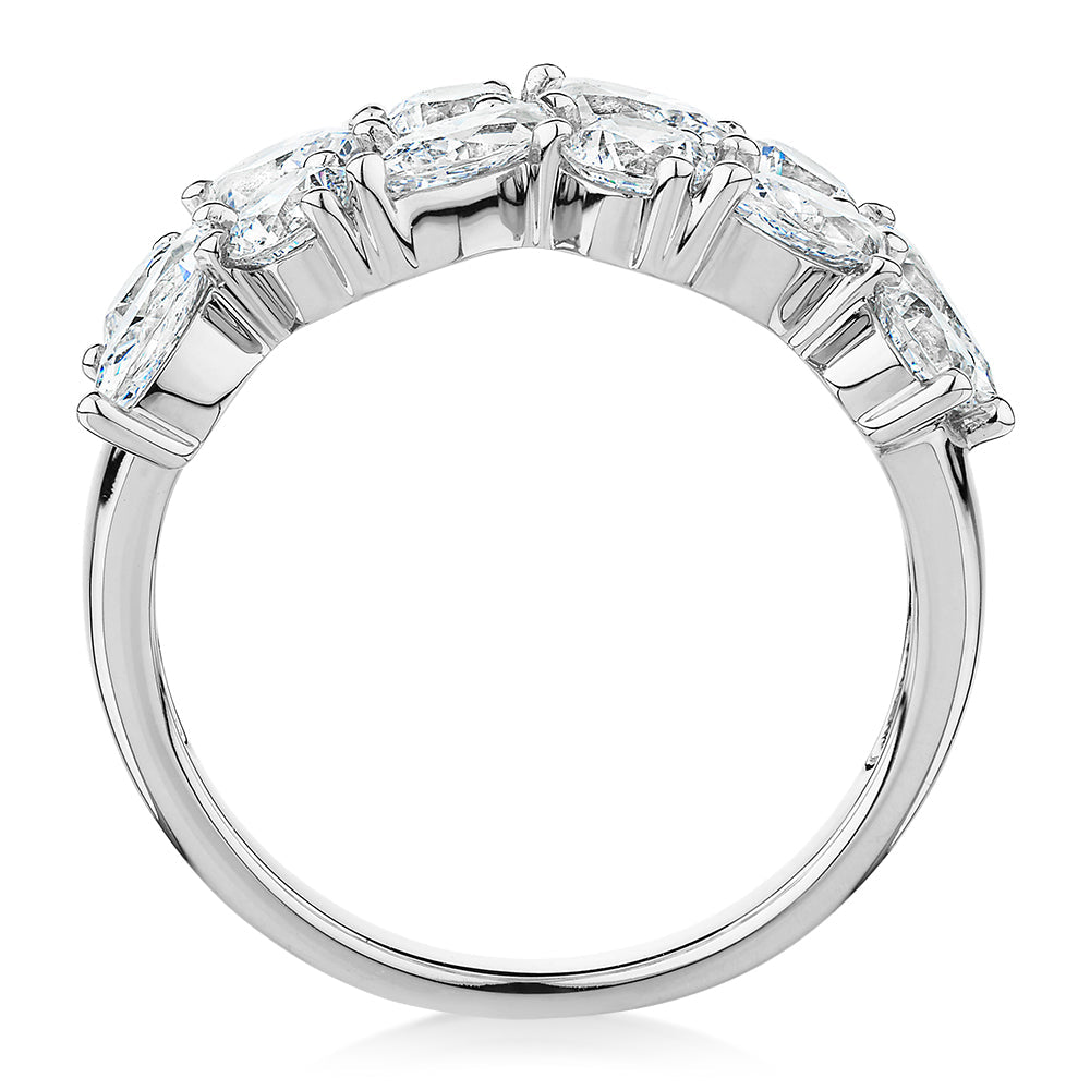 Dress ring with 3.36 carats* of diamond simulants in 10 carat white gold