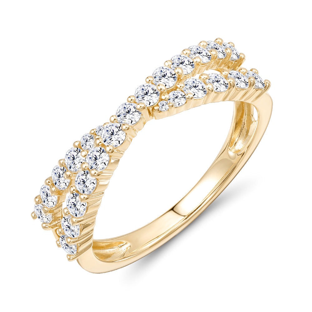 Dress ring with 0.67 carats* of diamond simulants in 10 carat yellow gold