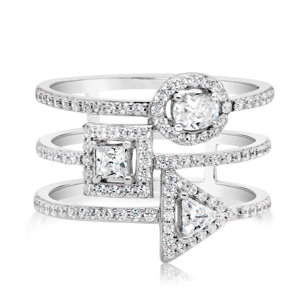 Dress ring with 0.89 carats* of diamond simulants in sterling silver