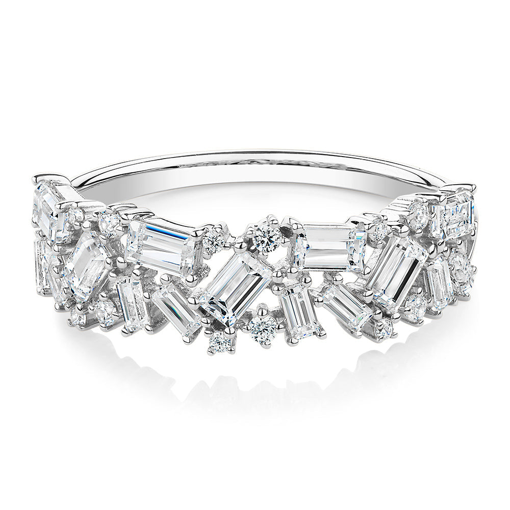 Dress ring with 1.03 carats* of diamond simulants in 10 carat white gold