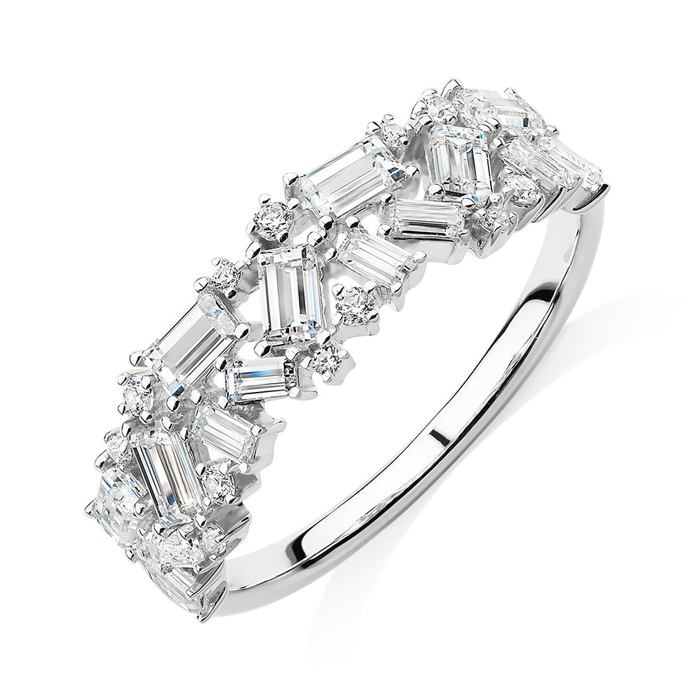 Dress ring with 1.03 carats* of diamond simulants in 10 carat white gold